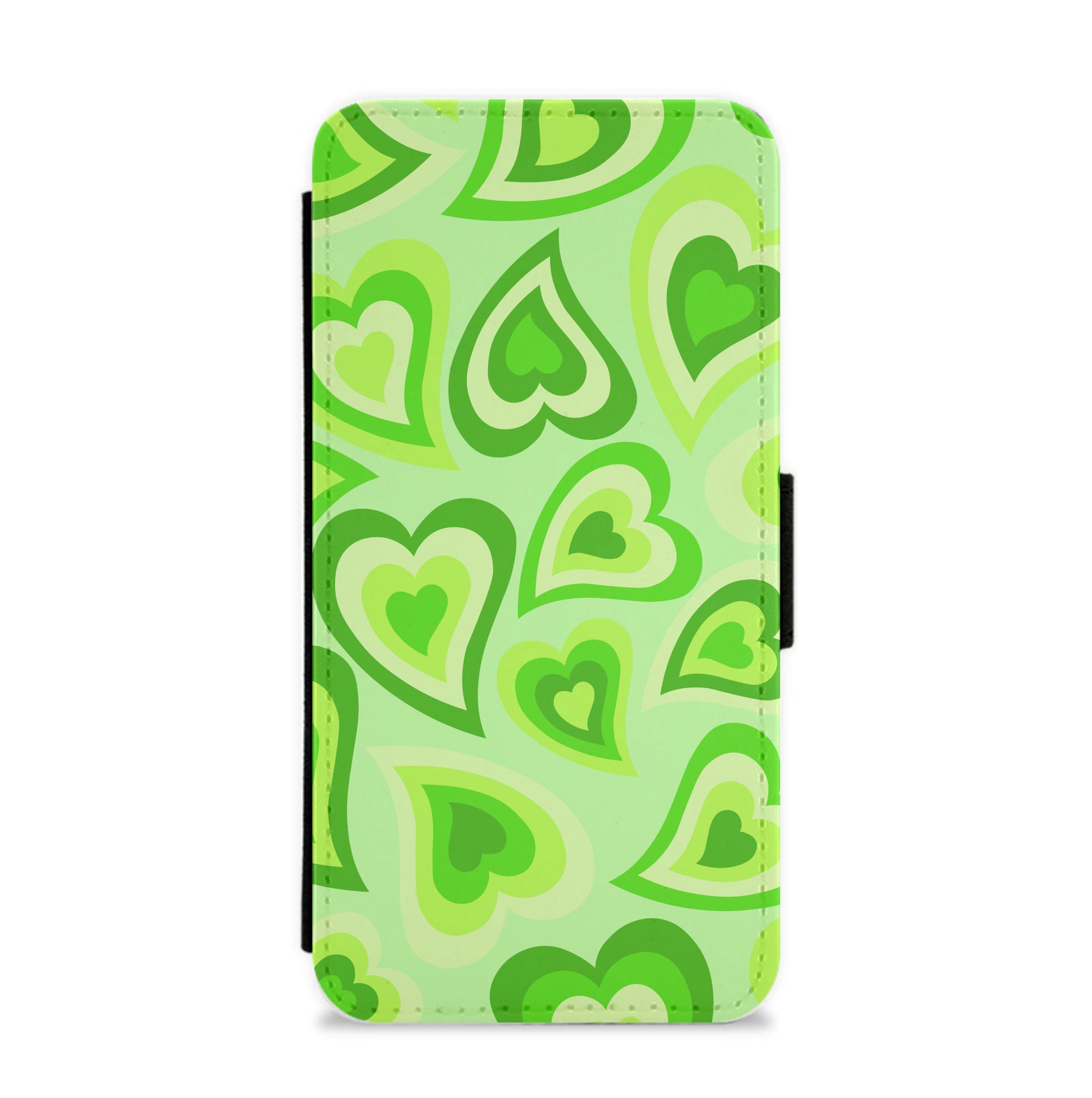 Green Hearts - Trippy Patterns Flip / Wallet Phone Case