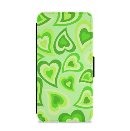 Green Hearts - Trippy Patterns Flip / Wallet Phone Case