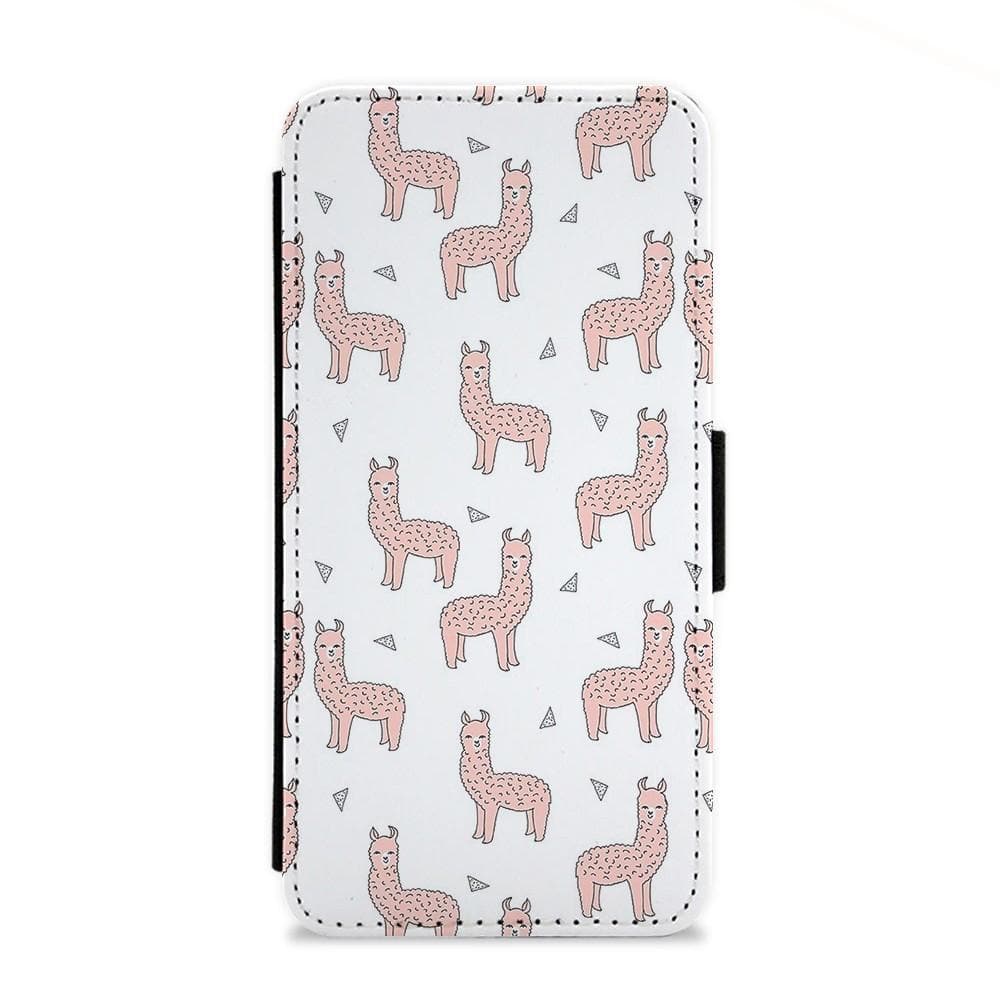 Pale Pink Alpaca Pattern Flip Wallet Phone Case - Fun Cases