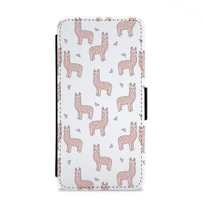 Pale Pink Alpaca Pattern Flip Wallet Phone Case - Fun Cases