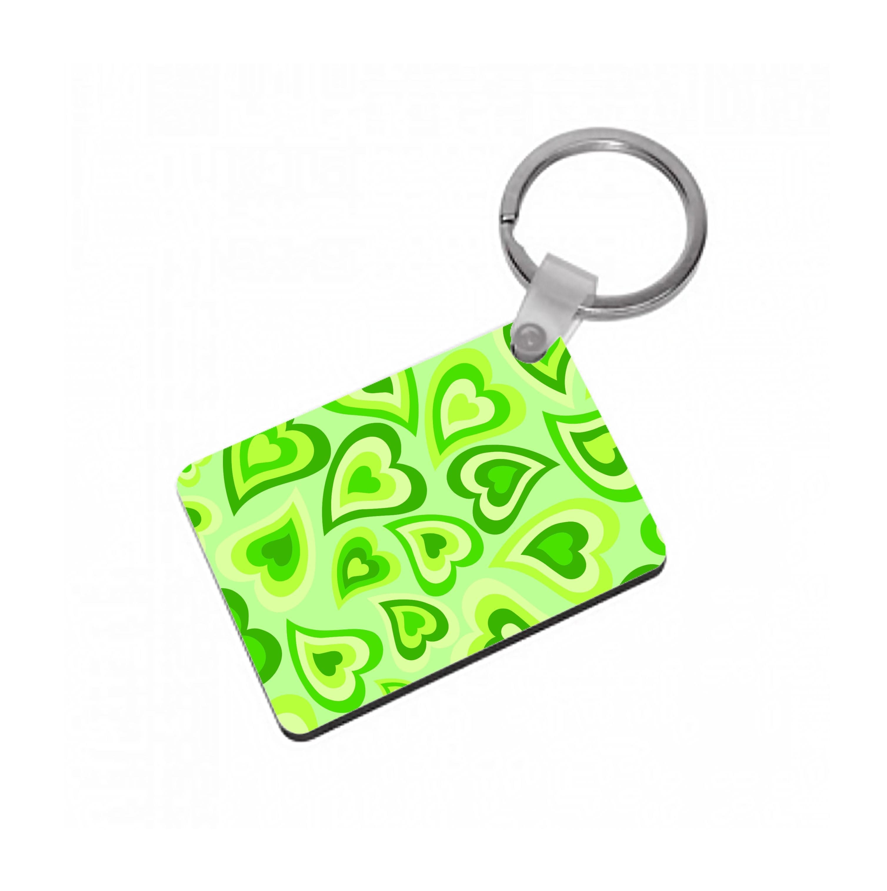 Green Hearts - Trippy Patterns Keyring