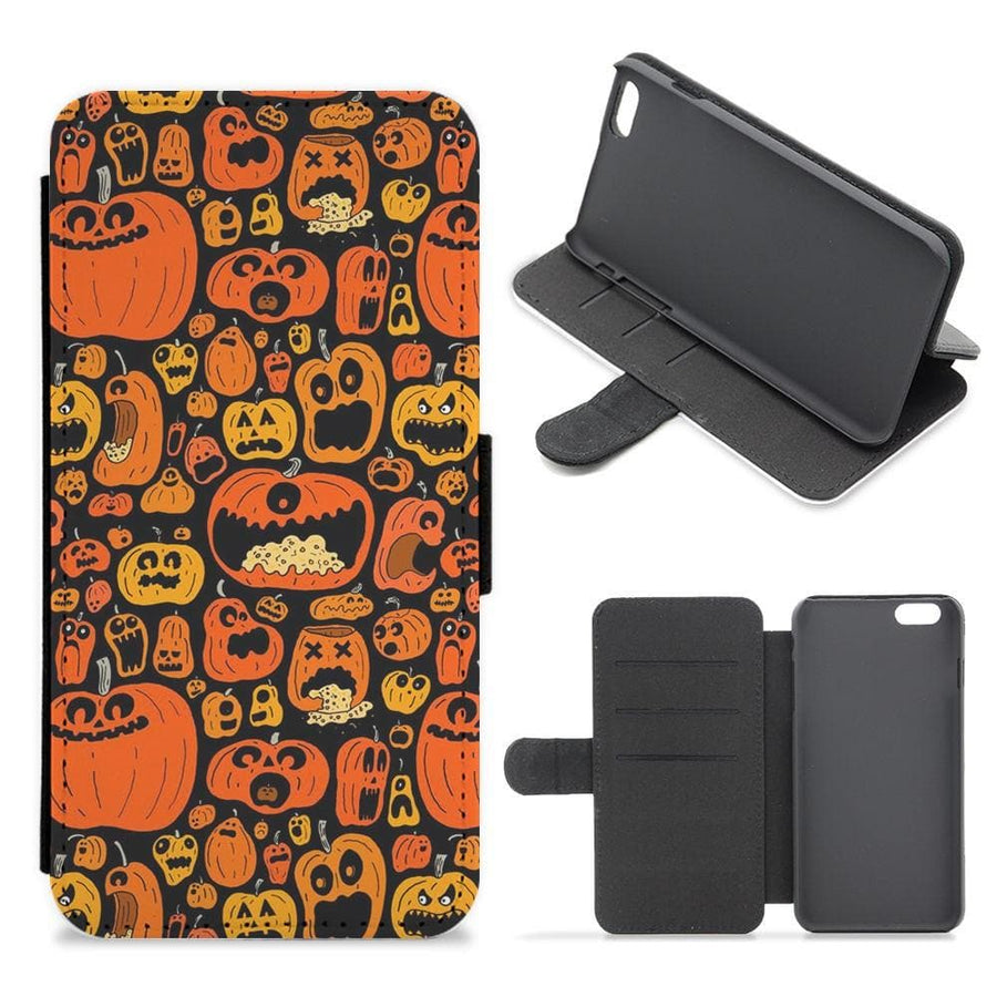 Scary Pumpkin Halloween Pattern Flip Wallet Phone Case