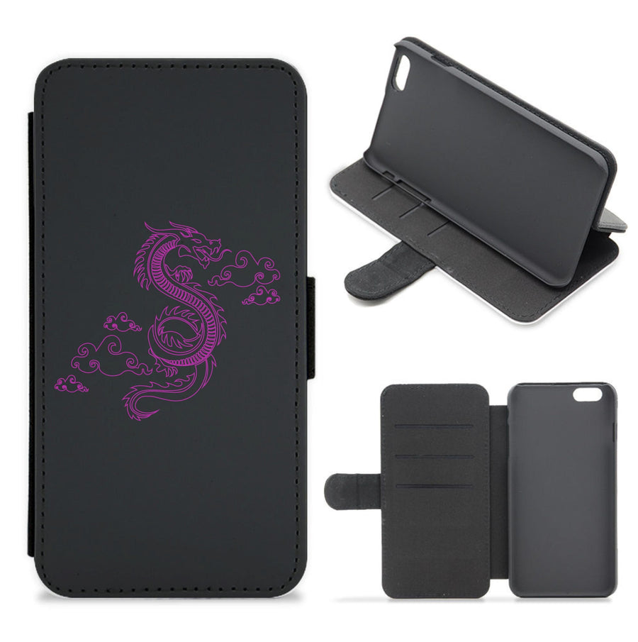 Pink - Dragon Patterns Flip / Wallet Phone Case
