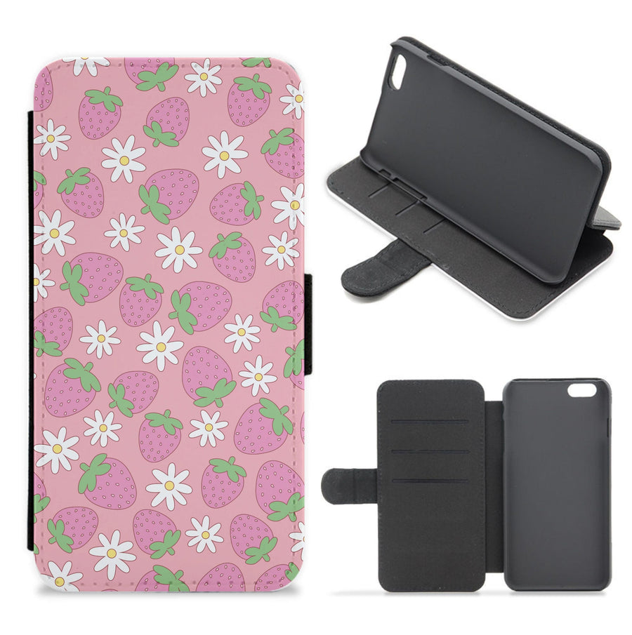 Pink Strawberries - Spring Patterns Flip / Wallet Phone Case
