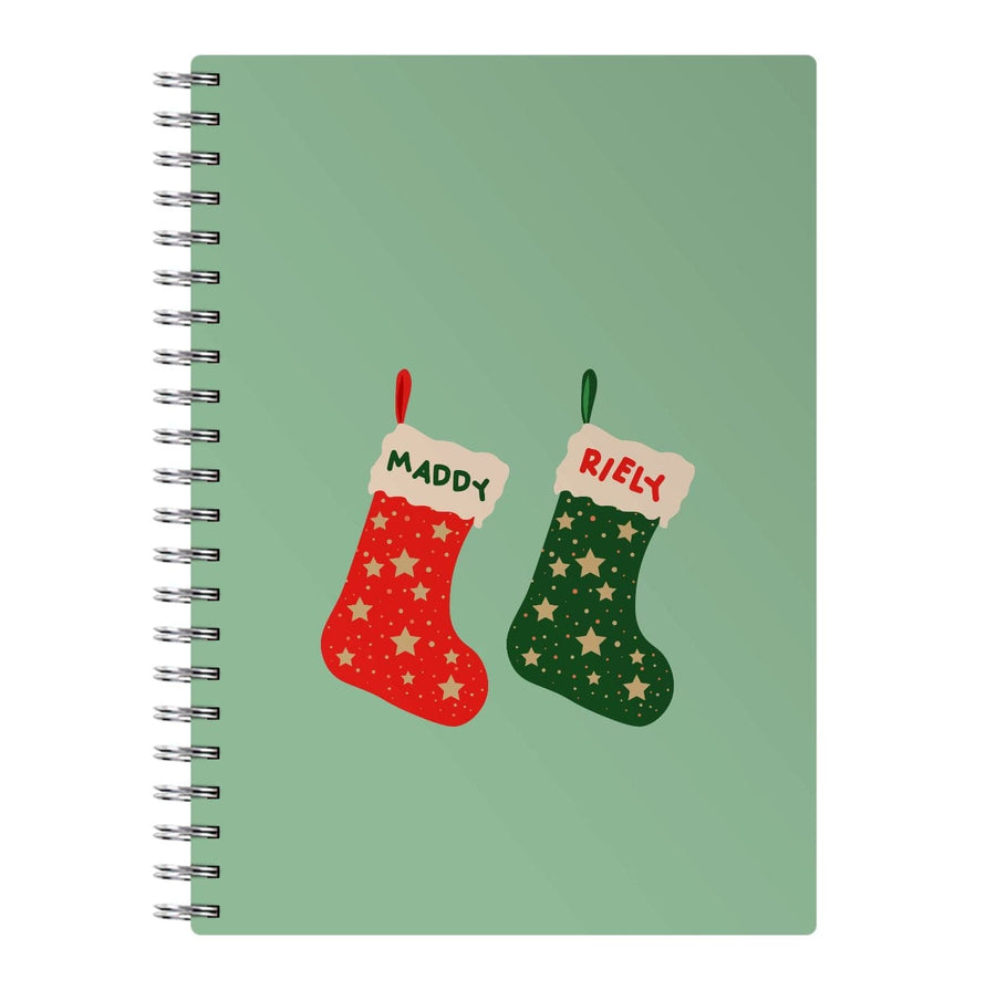 Red And Green Stocking - Personalised Christmas  Notebook