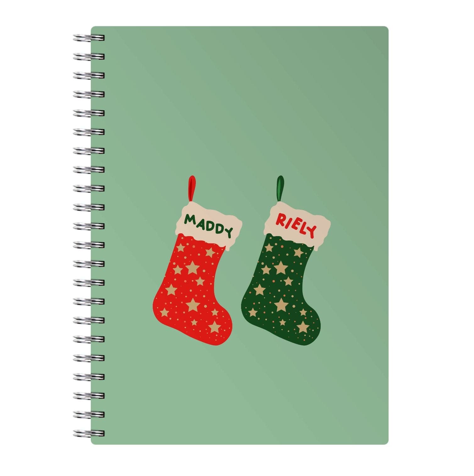 Red And Green Stocking - Personalised Christmas Notebook