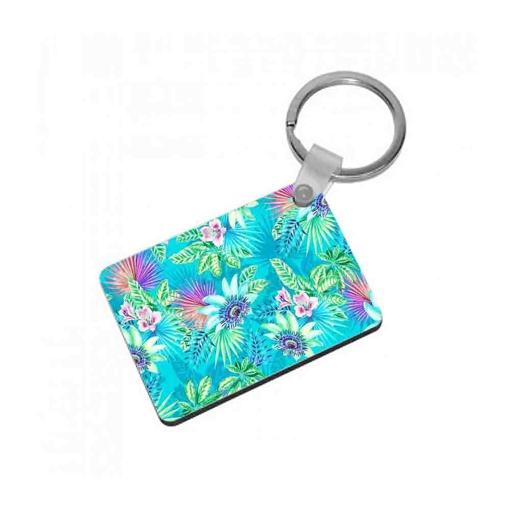 Blue Floral Pattern Keyring - Fun Cases