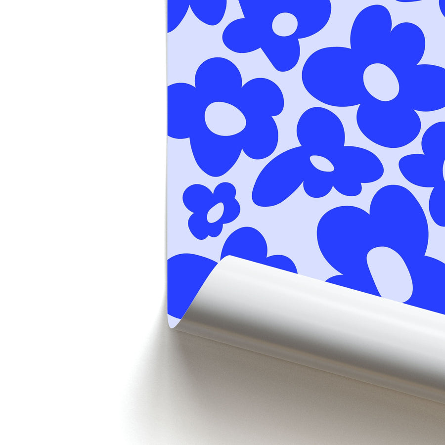 Blue Flowers - Trippy Patterns Poster