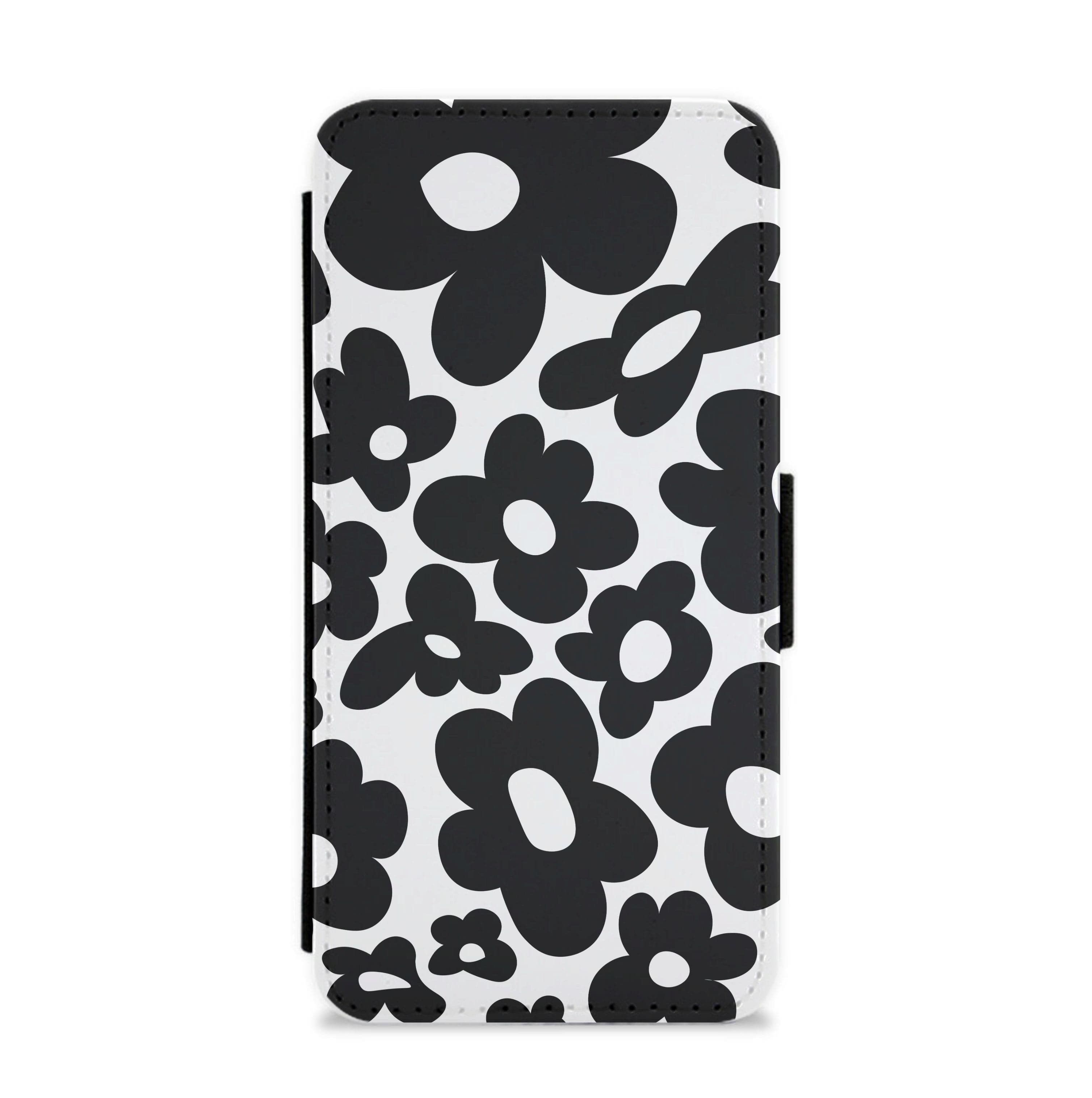 Black Flowers - Trippy Patterns Flip / Wallet Phone Case