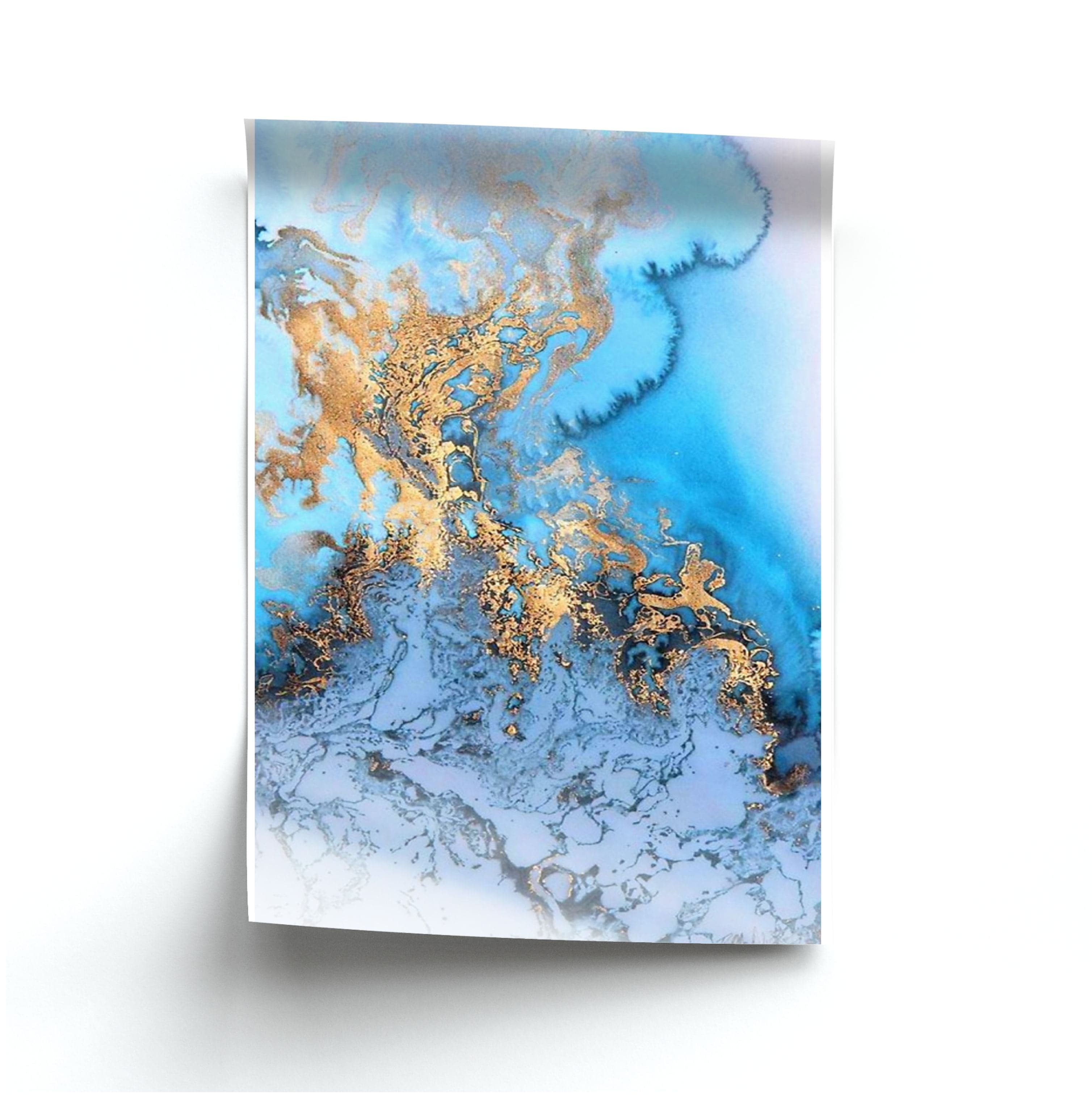 Sea Blue and Gold Marble Poster