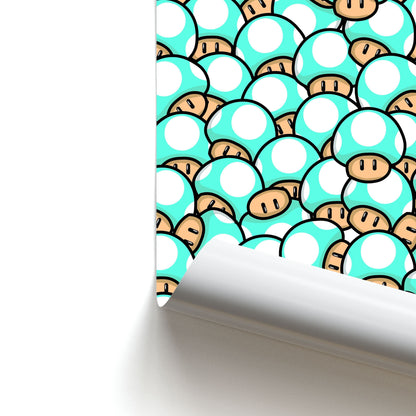 Mushroom Pattern - Light Blue Poster