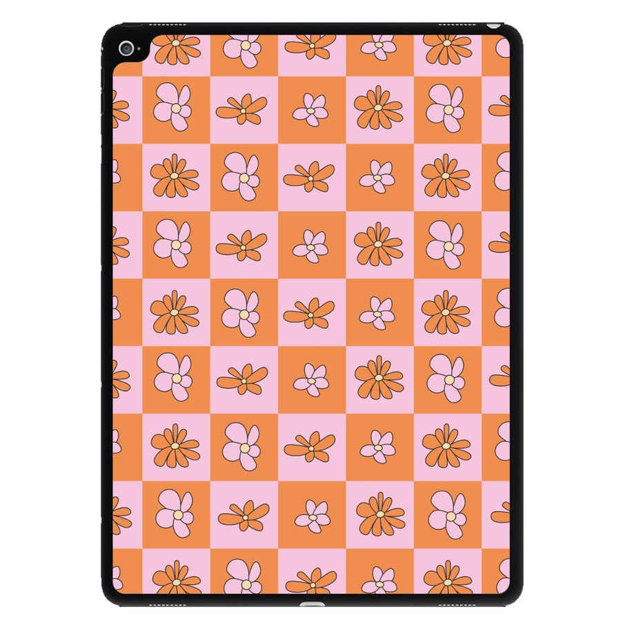 Orange And Pink Checked - Floral Patterns iPad Case