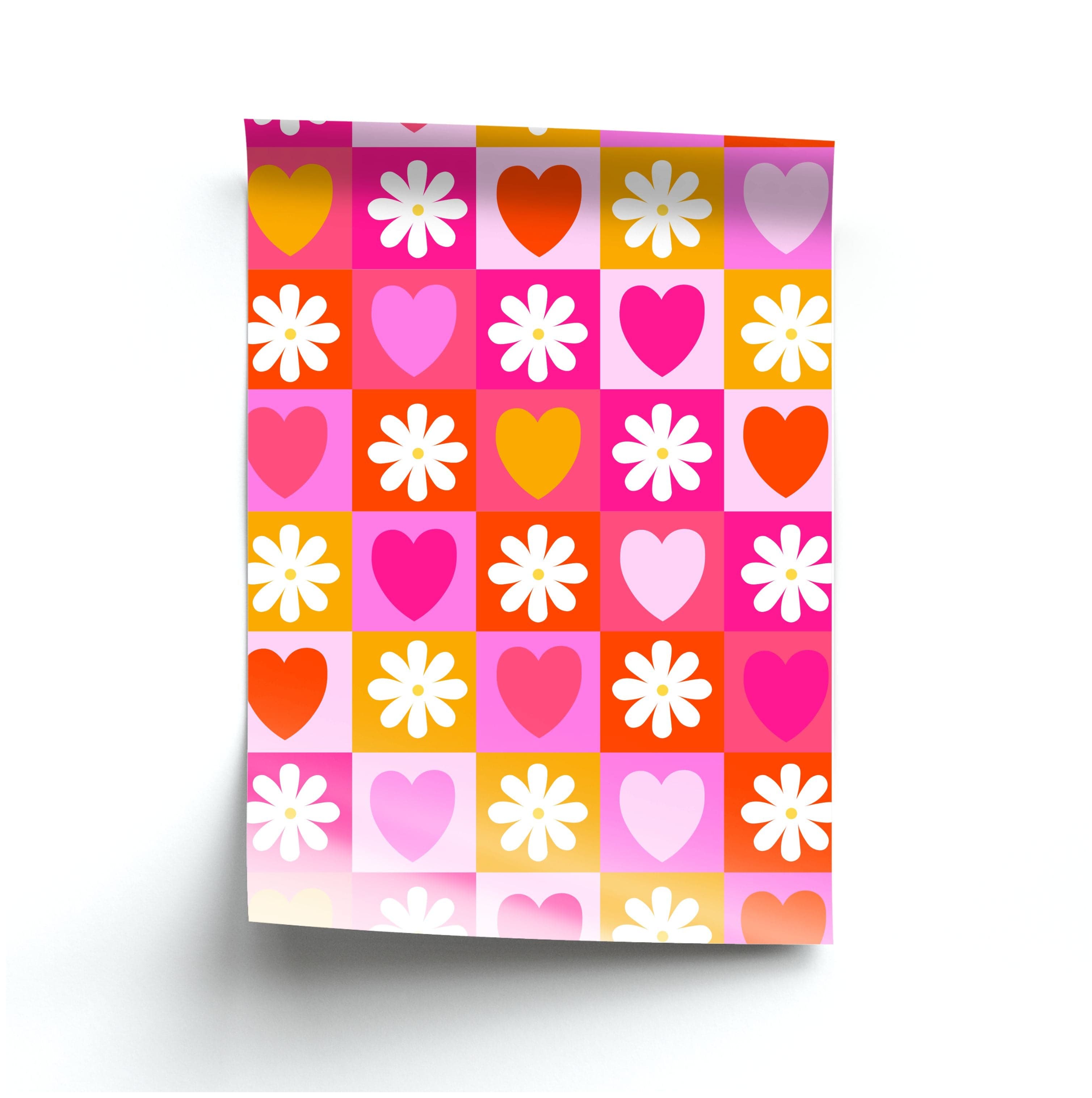 Checked Hearts And Flowers - Spring Patterns Poster