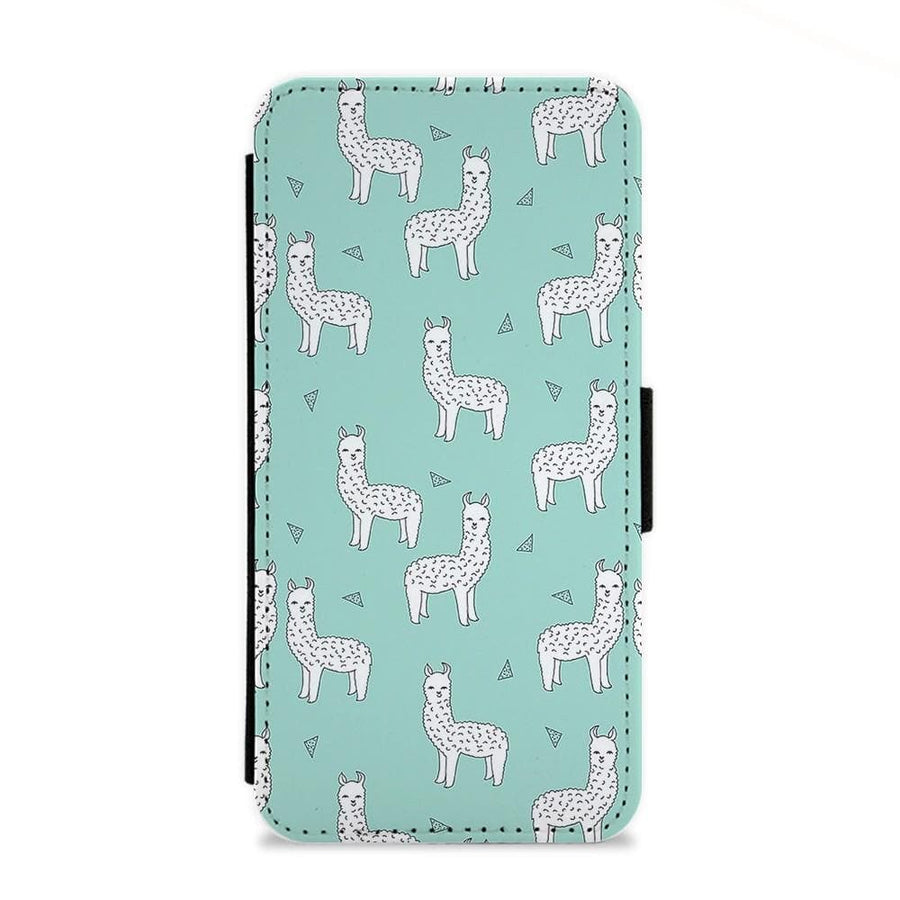 Mint Alpaca Pattern Flip Wallet Phone Case - Fun Cases