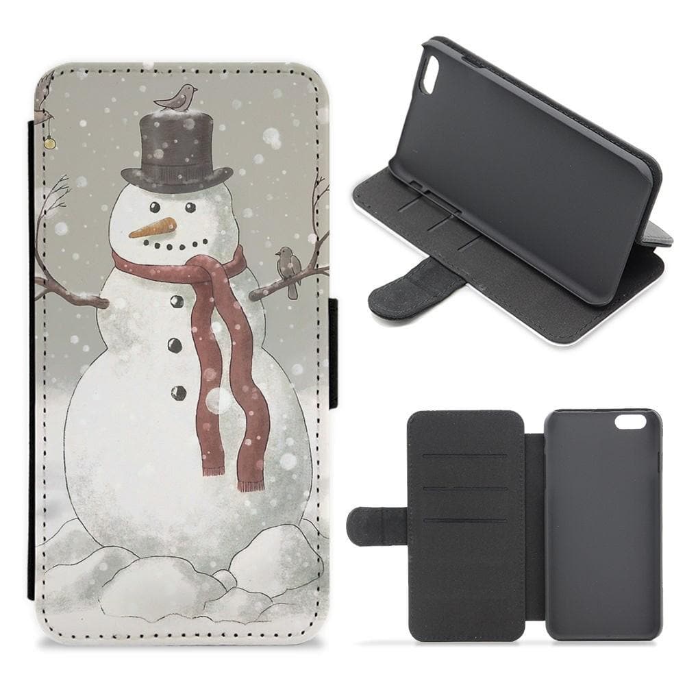 Christmas Snowman Drawing Flip Wallet Phone Case