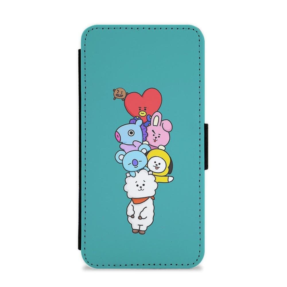 Green BT21 - RJ, Mang, Koya, Chimmy, Cooky, Shooky, Tata - BTS Flip Wallet Phone Case