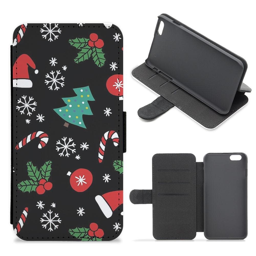 Christmas Objects Pattern Flip Wallet Phone Case