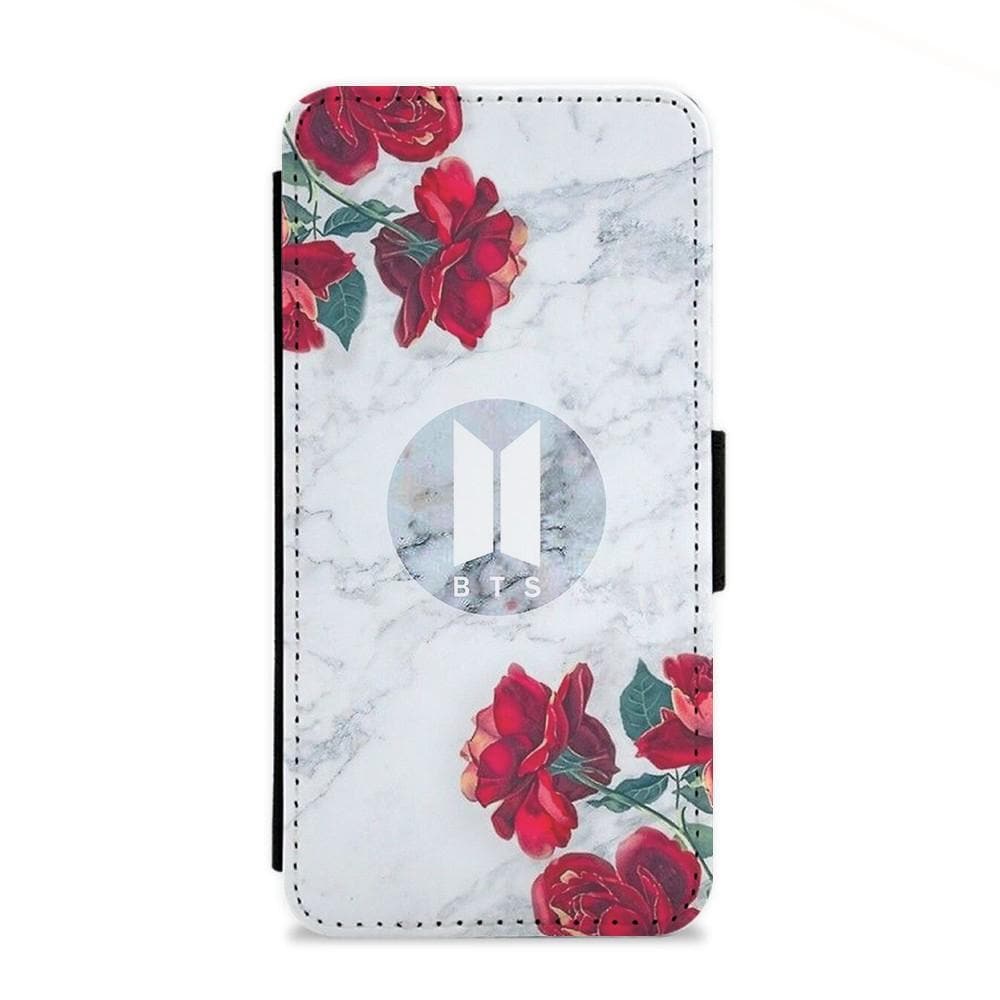 BTS Logo Marble Roses Flip Wallet Phone Case - Fun Cases