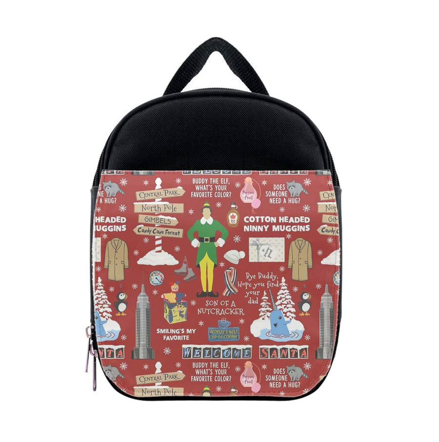 Red Buddy The Elf Pattern Lunchbox