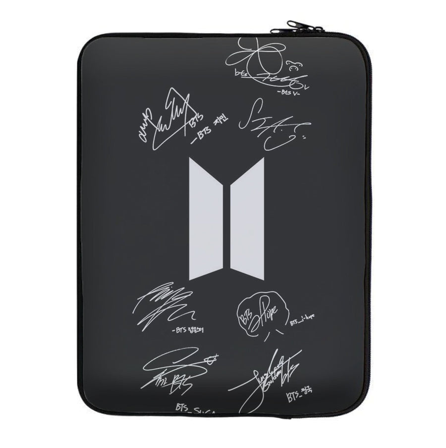 Black BTS Logo and Signatures Laptop Sleeve