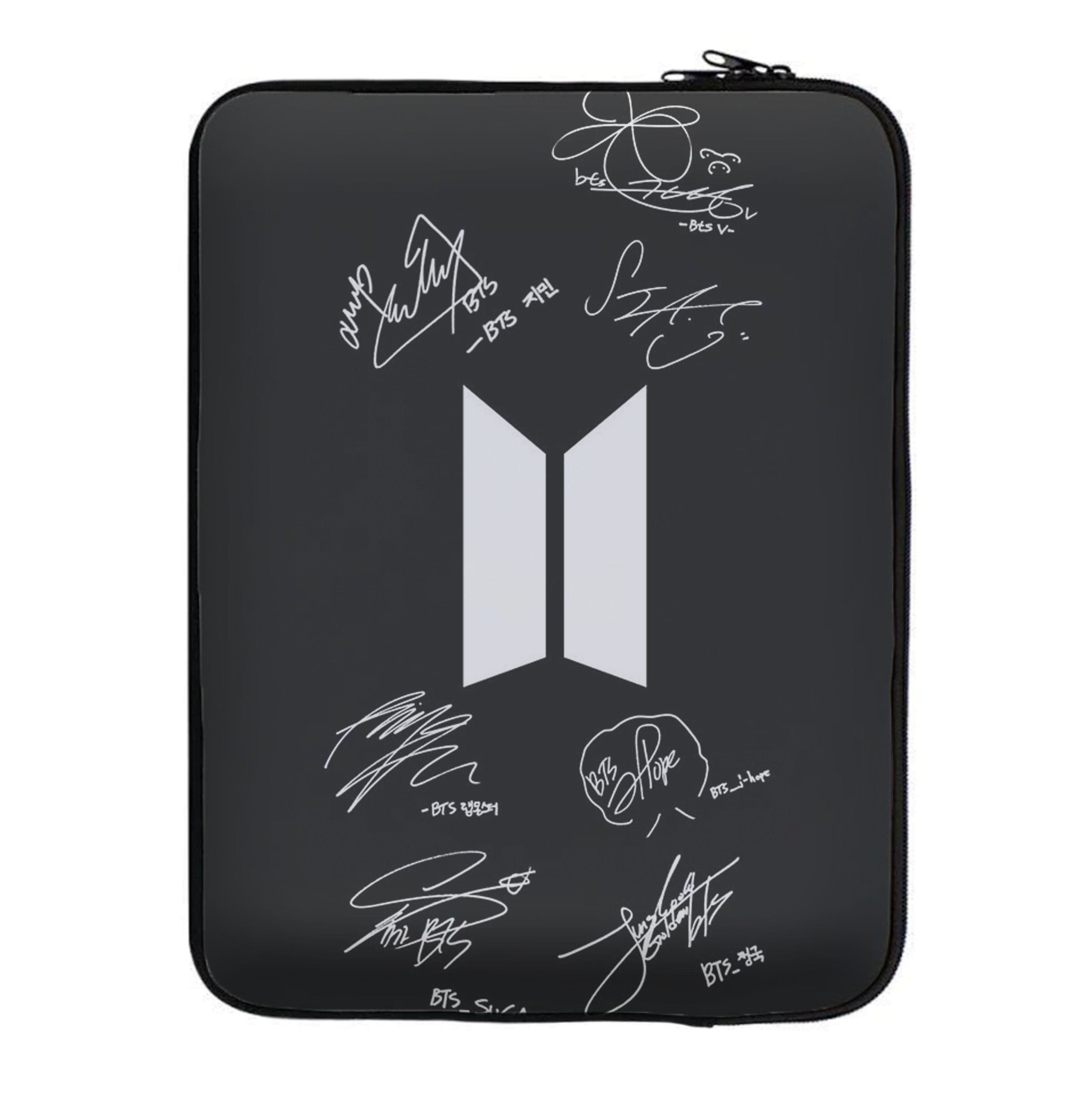 Black K-Pop Band Logo and Signatures Laptop Sleeve