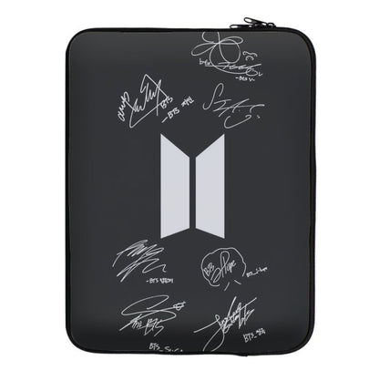 Black K-Pop Band Logo and Signatures Laptop Sleeve