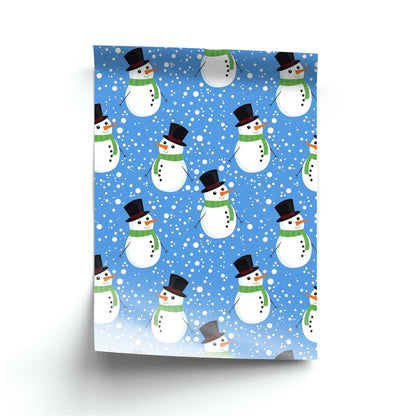 Blue Snowman Pattern Poster