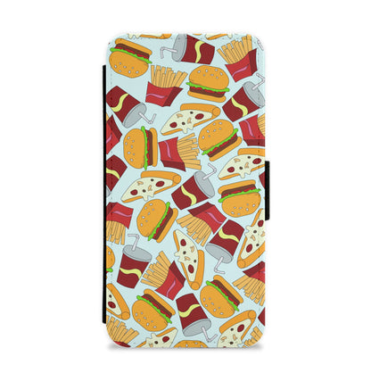 Burgers, Fries And Pizzas - Fast Food Patterns Flip / Wallet Phone Case