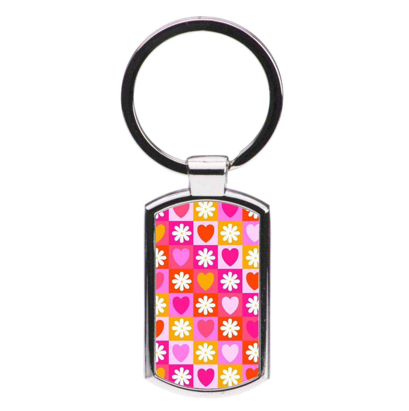 Checked Hearts And Flowers - Spring Patterns Luxury Keyring