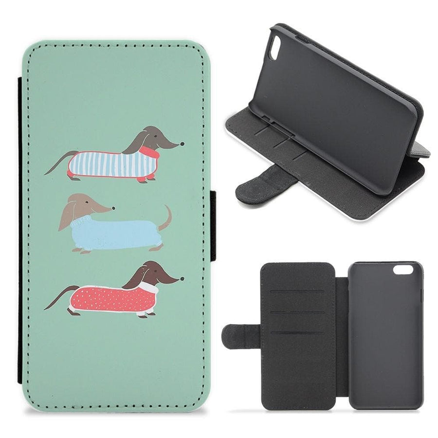 Sausage Dogs in Jumpers Flip Wallet Phone Case - Fun Cases