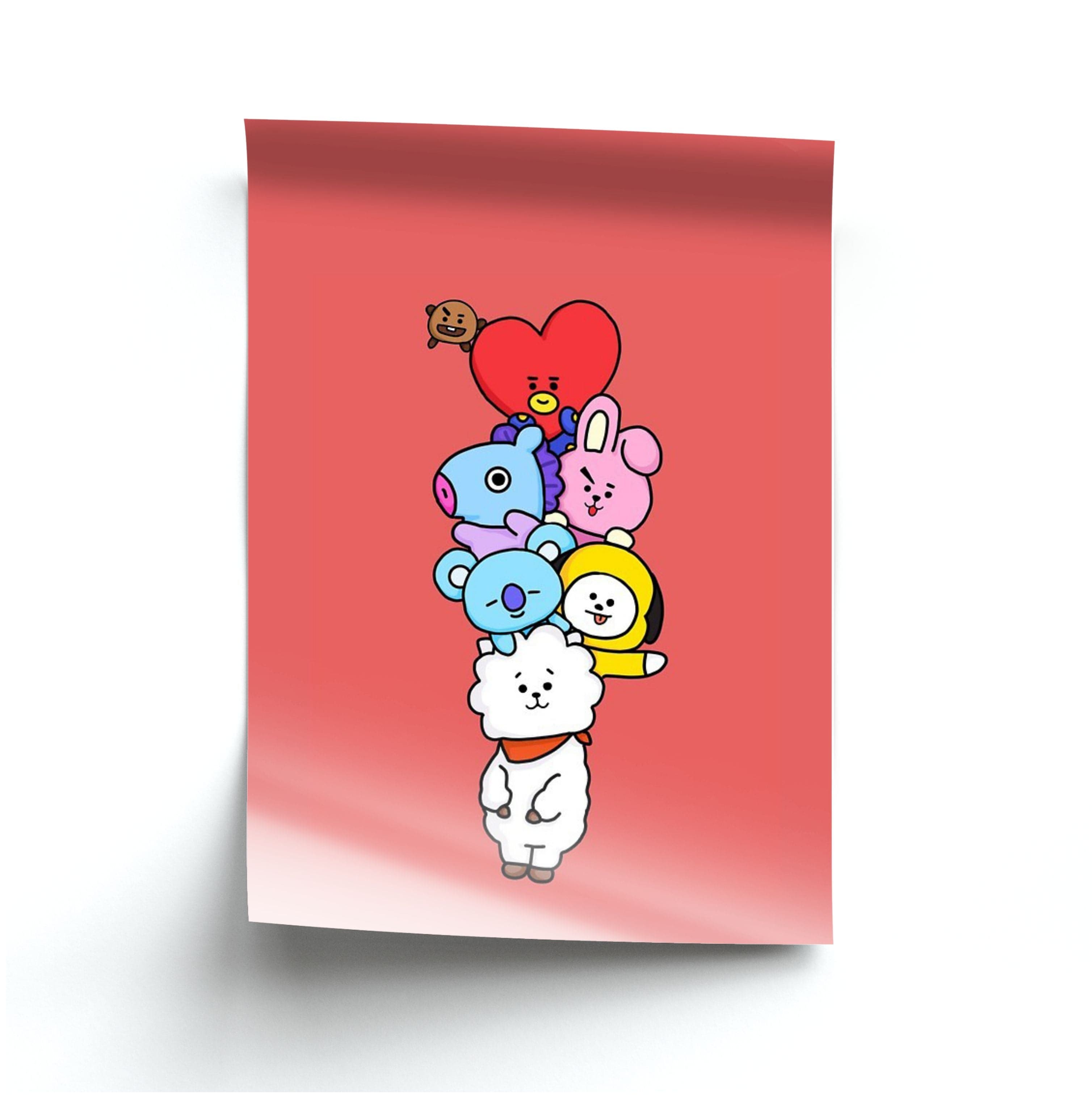 Red BT21 - RJ, Mang, Koya, Chimmy, Cooky, Shooky, Tata - K Pop Poster