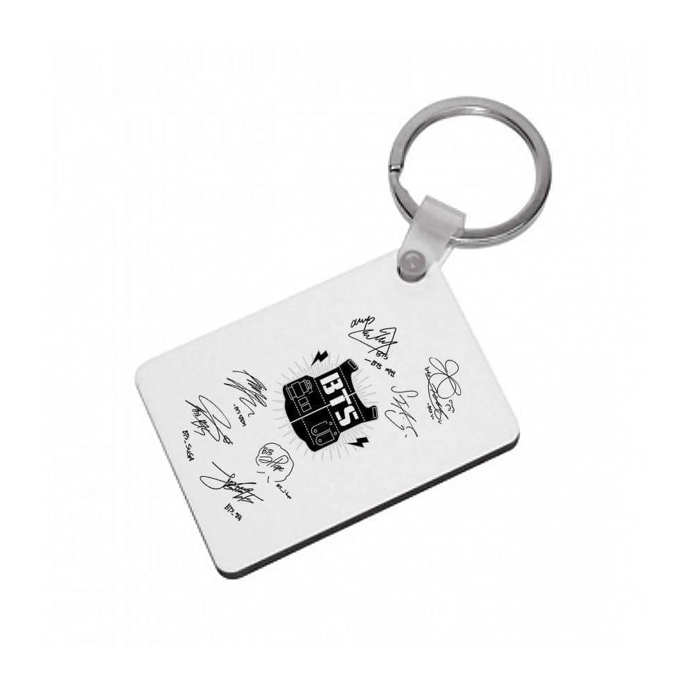 White BTS Army Logo and Signatures Keyring - Fun Cases