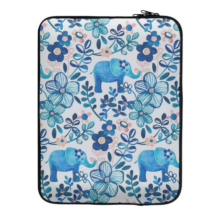 Elephant and Floral Pattern Laptop Sleeve