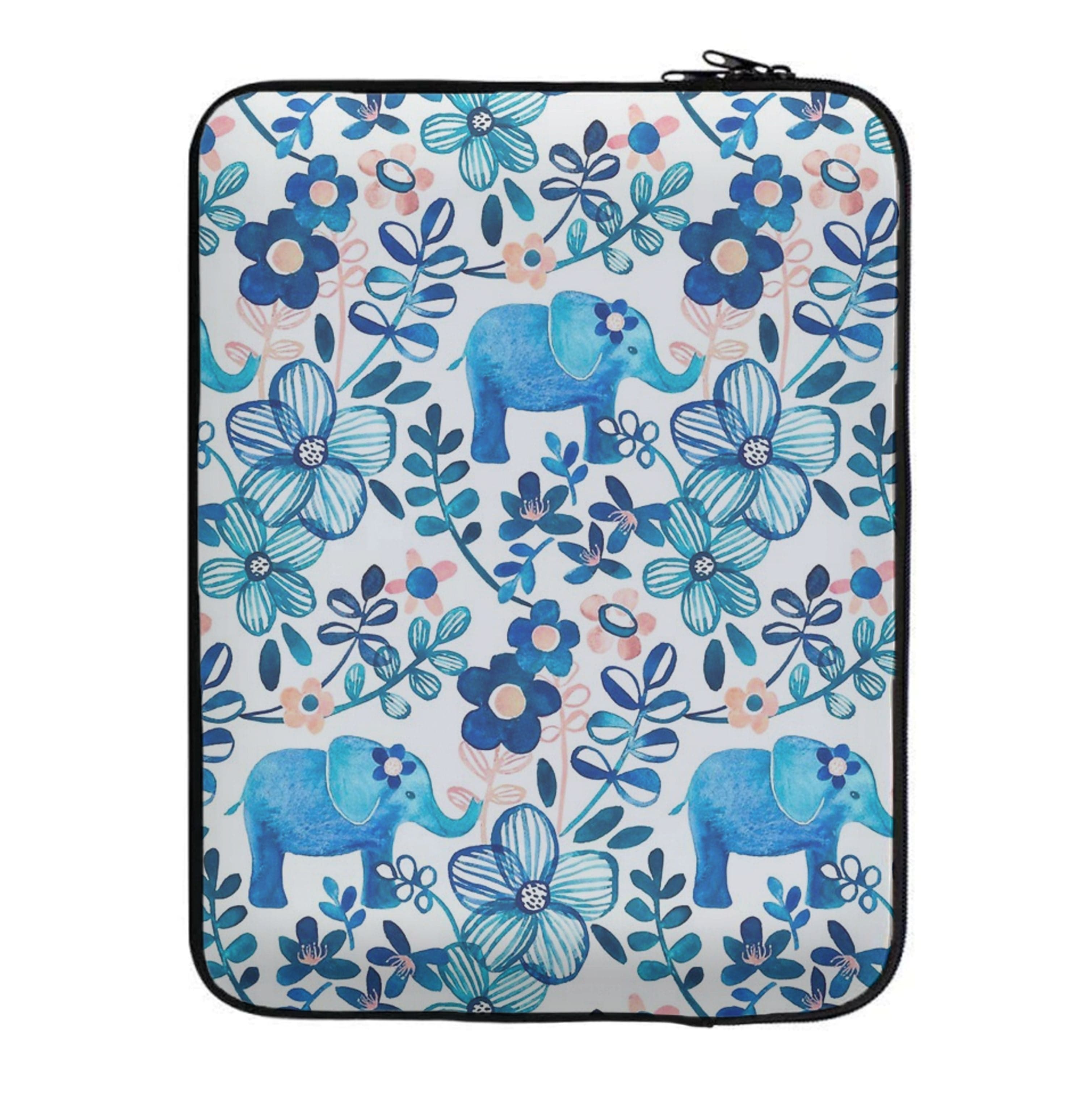 Elephant and Floral Pattern Laptop Sleeve