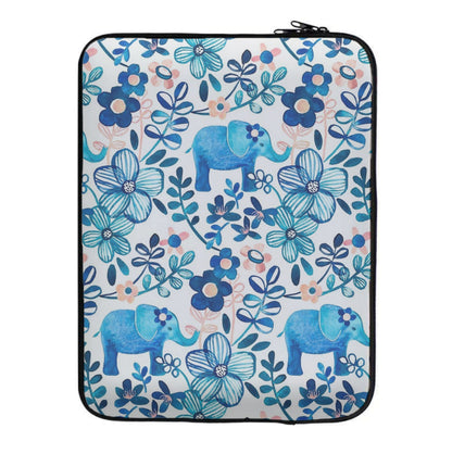 Elephant and Floral Pattern Laptop Sleeve