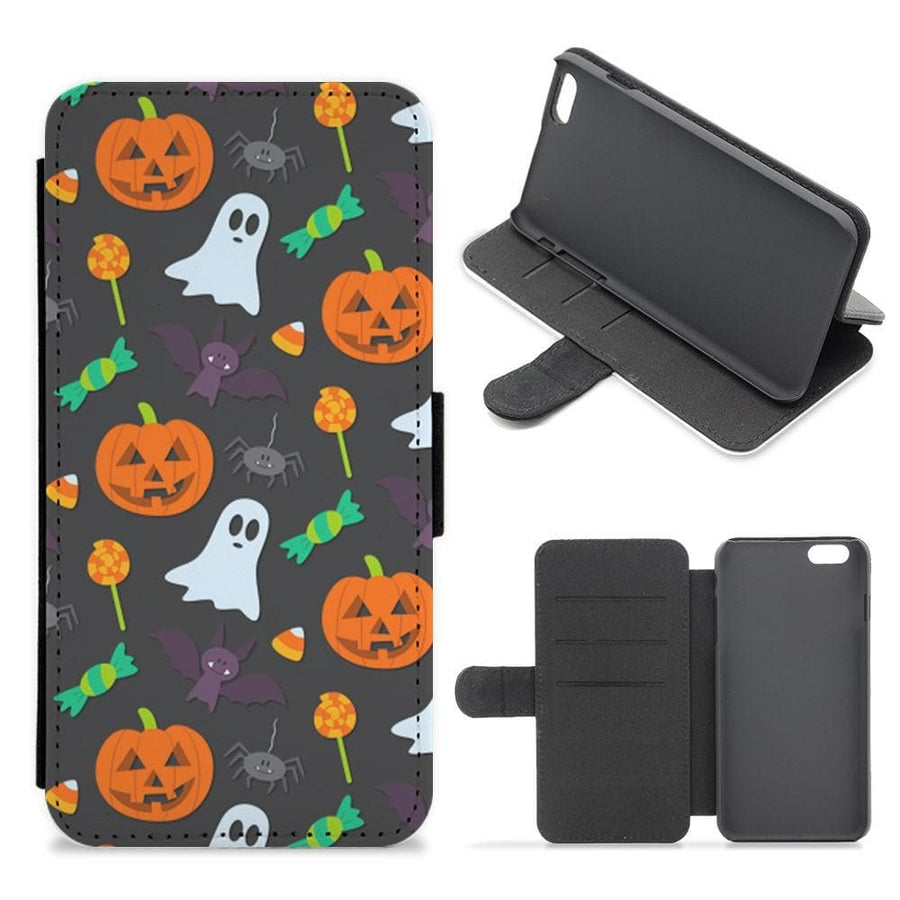 Colourful Halloween Pattern Flip Wallet Phone Case