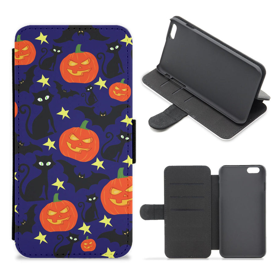 Pumpkin And Cats - Halloween Flip / Wallet Phone Case