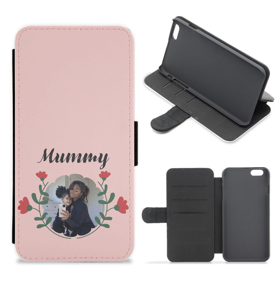 Mummy Red Flowers - Personalised Mother's Day Flip / Wallet Phone Case