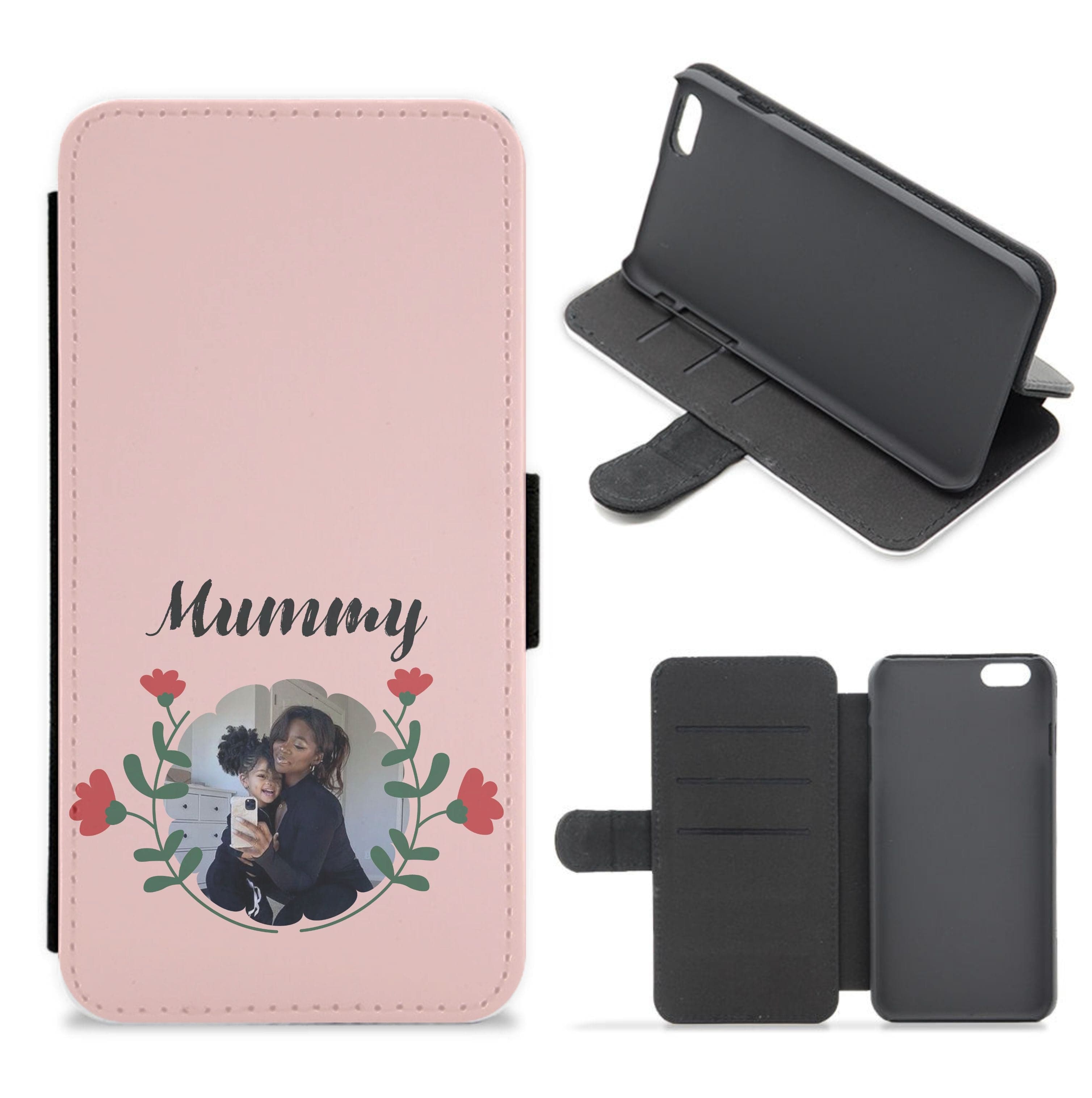 Mummy Red Flowers - Personalised Mother's Day Flip / Wallet Phone Case