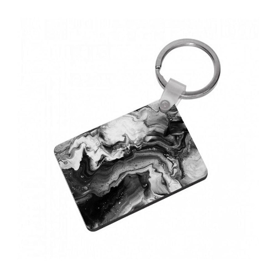 Black and White Leaking Marble Keyring - Fun Cases