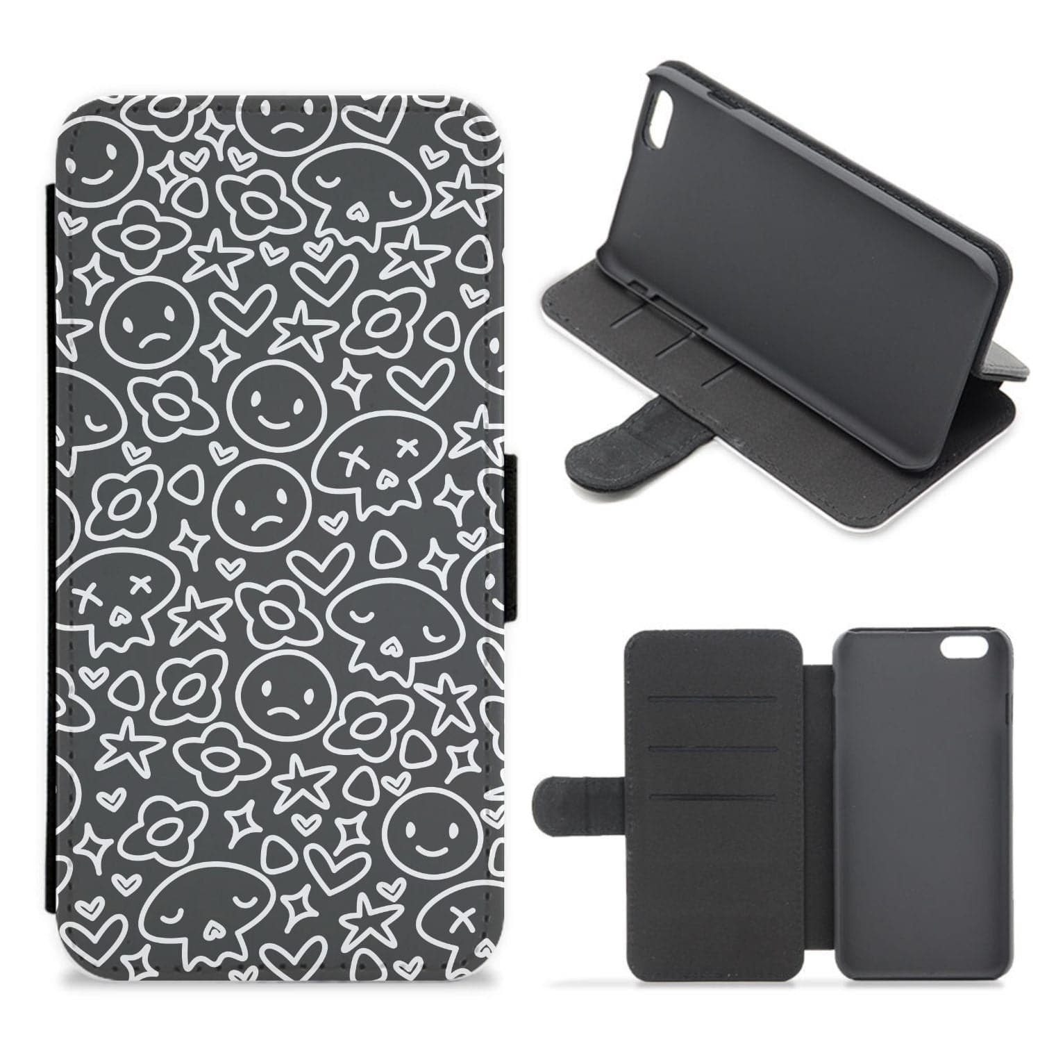 Black Skulls - Skate Aesthetic  Flip / Wallet Phone Case