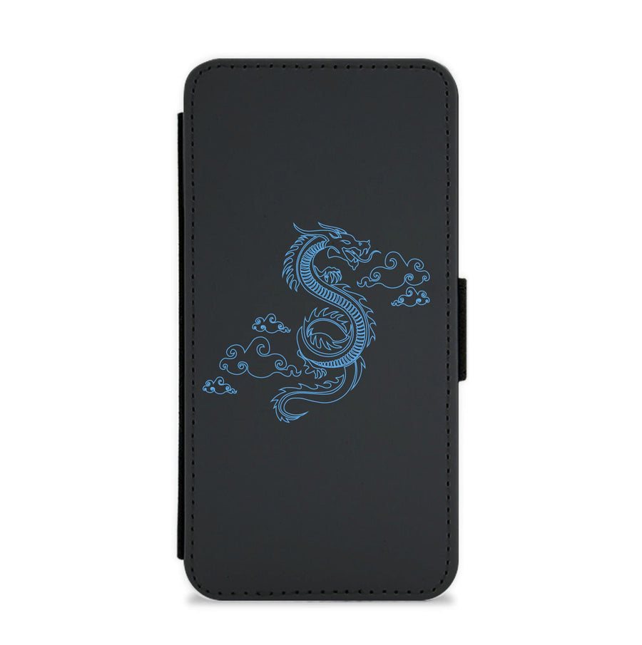 Blue - Dragon Patterns Flip / Wallet Phone Case