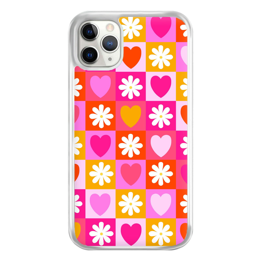 Checked Hearts And Flowers - Spring Patterns Phone Case