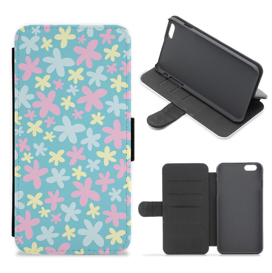 Blue, Pink And Yellow Flowers - Spring Patterns Flip / Wallet Phone Case