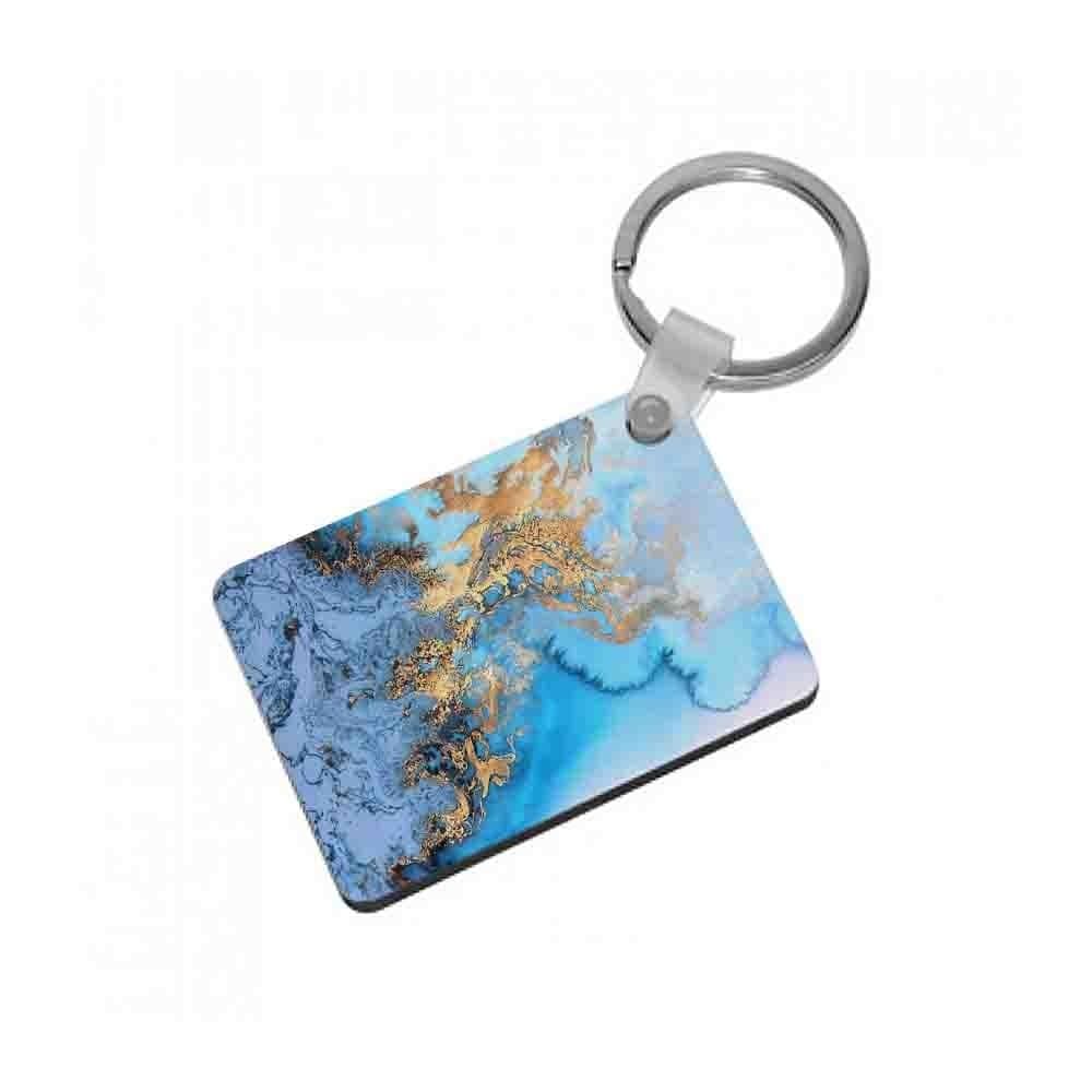 Sea Blue and Gold Marble Keyring - Fun Cases
