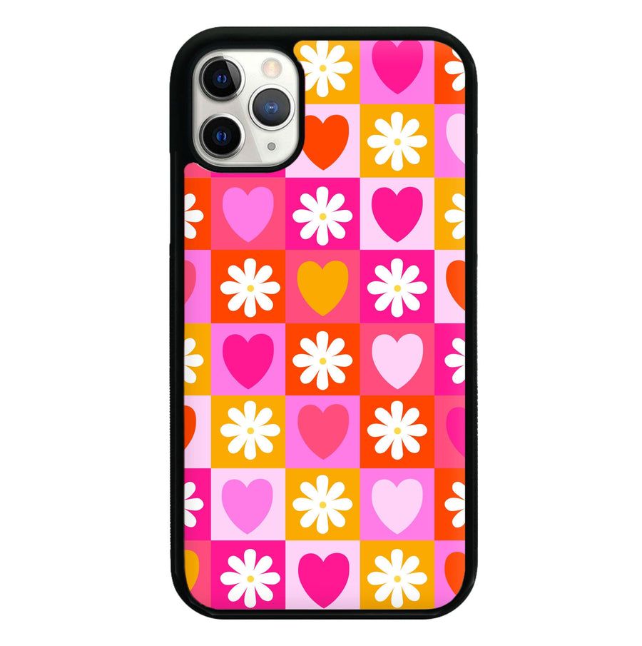 Checked Hearts And Flowers - Spring Patterns Phone Case