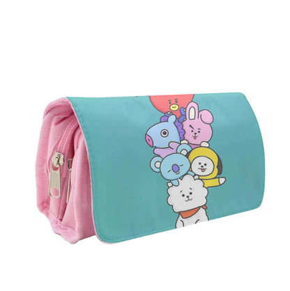 Green BT21 - RJ, Mang, Koya, Chimmy, Cooky, Shooky, Tata - K Pop Pencil Case