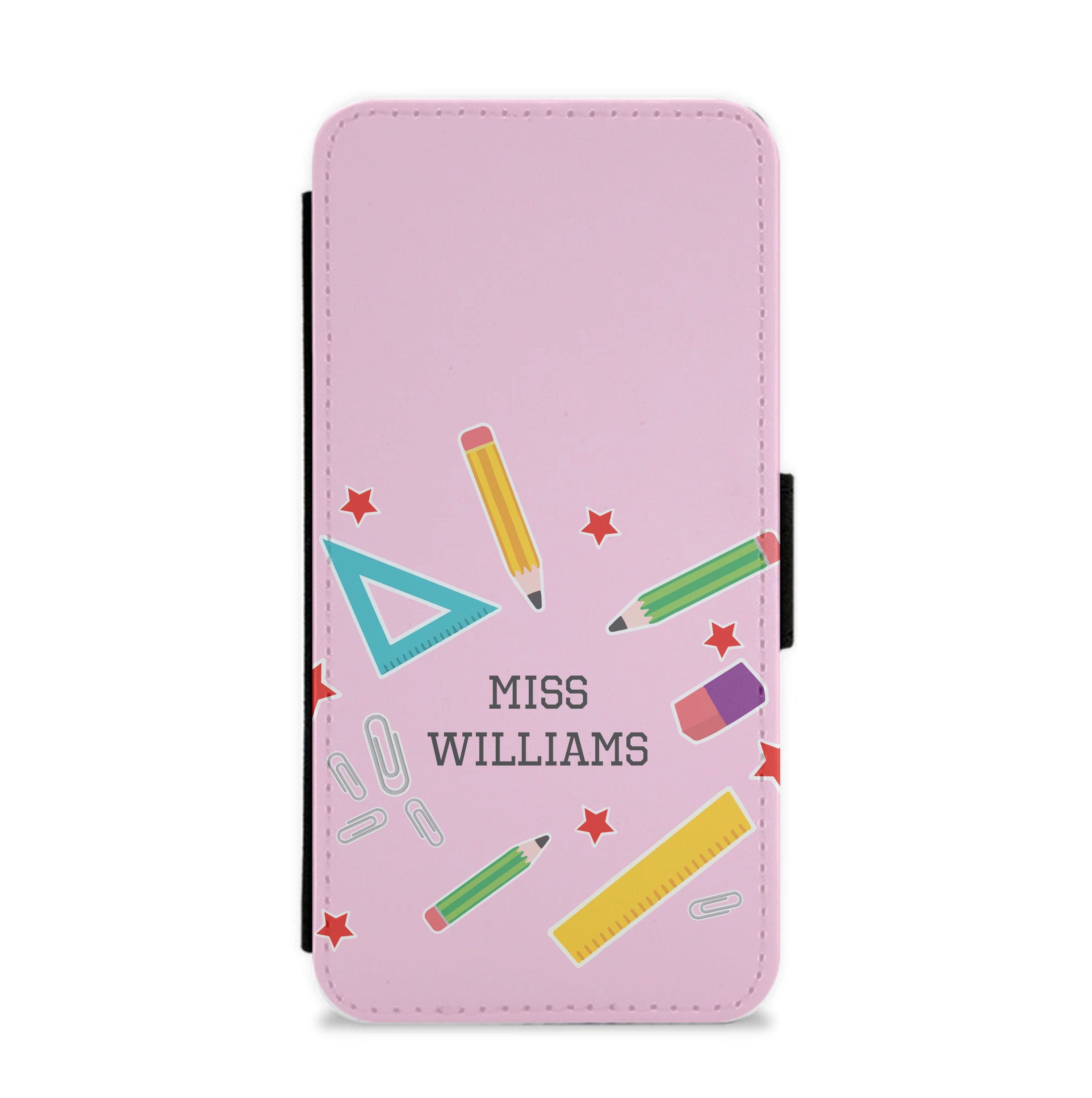 Stars And Stationery - Personalised Teachers Gift Flip / Wallet Phone Case