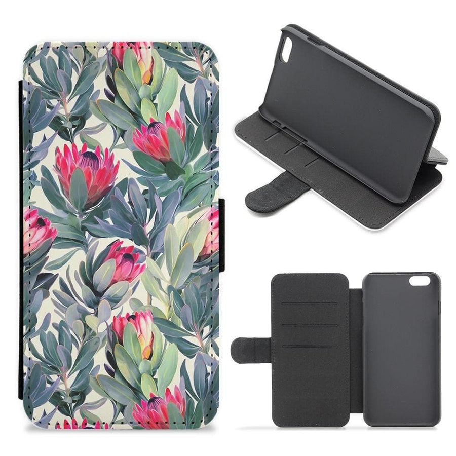 Painted Protea Pattern Flip Wallet Phone Case - Fun Cases