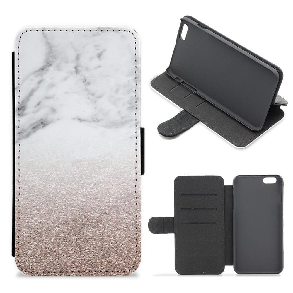 Rose Gold Glitter & Marble Flip / Wallet Phone Case - Fun Cases